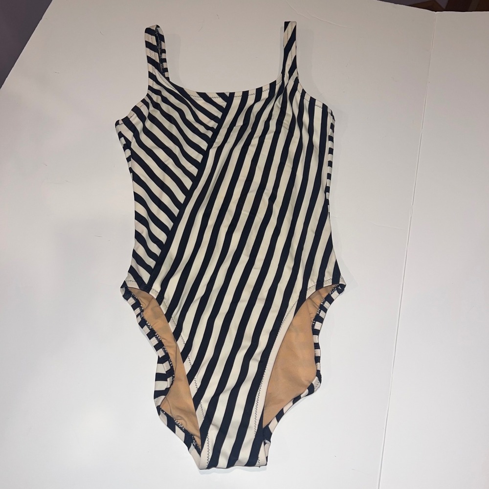 J.Crew One Piece‎ Swimsuit Women Size 0 Navy White Striped E8409 Scoop Neck NEW